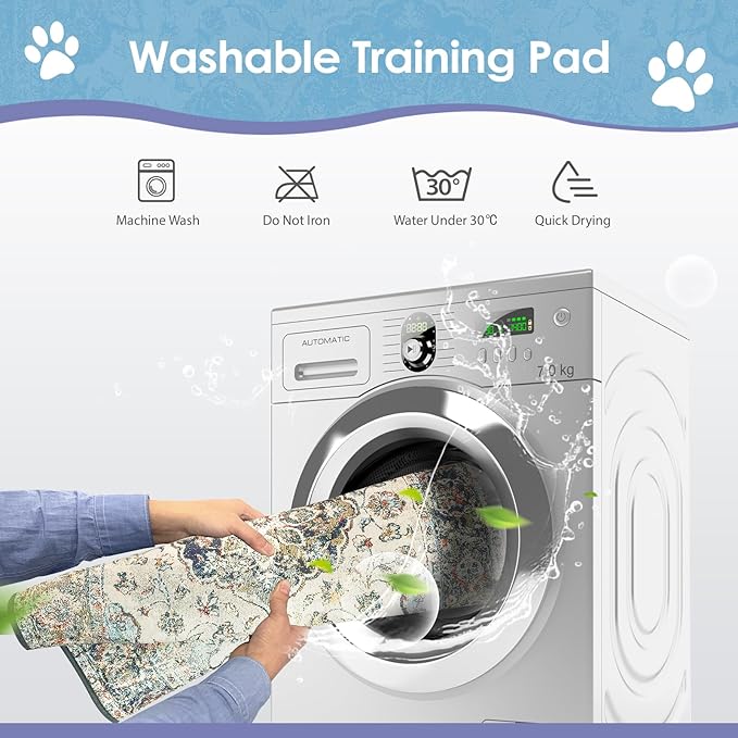 Washable Pee Pad for Dogs, 32" x 24" Reusable Puppy Pads Waterproof Dog Rugs, Super Absorbent, Leakproof, Dog Crate Pad, Playpen Mat, Whelping Pads, Vintage Medallion