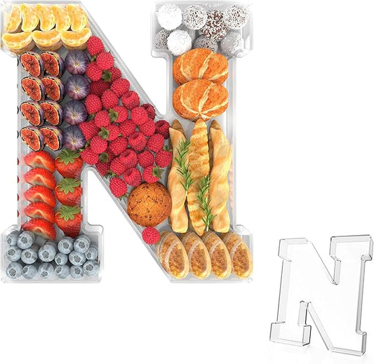 13.8" Acrylic Letter Charcuterie Tray, Charcuterie Letters Fillable Box for Food, Reusable Serving Cake Candy Dish Display Tray for Birthday Anniversary Party Decoration (Letter N)