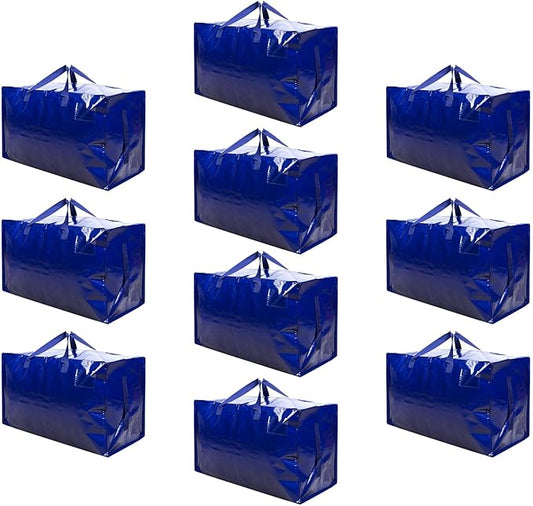 VENO 10 Pack Moving and Storage Bags, Heavy Duty, Alternative to Moving Boxes, Large Packing Totes Supplies for College Dorm Room with Zipper for Clothes, Wide Open Design (Blue, 10 Pack)