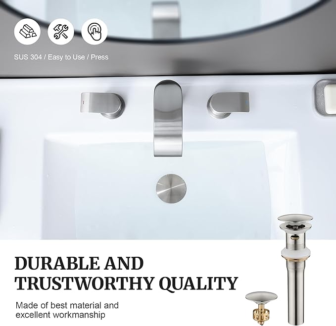 Pop up Sink Drain Stopper with Overflow Brushed Nickel for Bathroom Vessel Vanity Sink Art Basin，Big Cap Sink Drain with Overflow, Metal Pop-up Drain Strainer with Detachable Basket Stopper