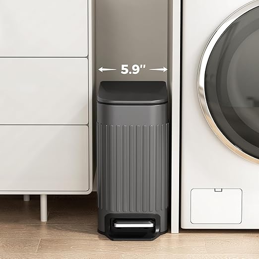 TrashAid Small 1.6 Gallon Stainless Steel Trash Can with Removable Inner Bucket, Grey, Hands Free Step Pedal Design