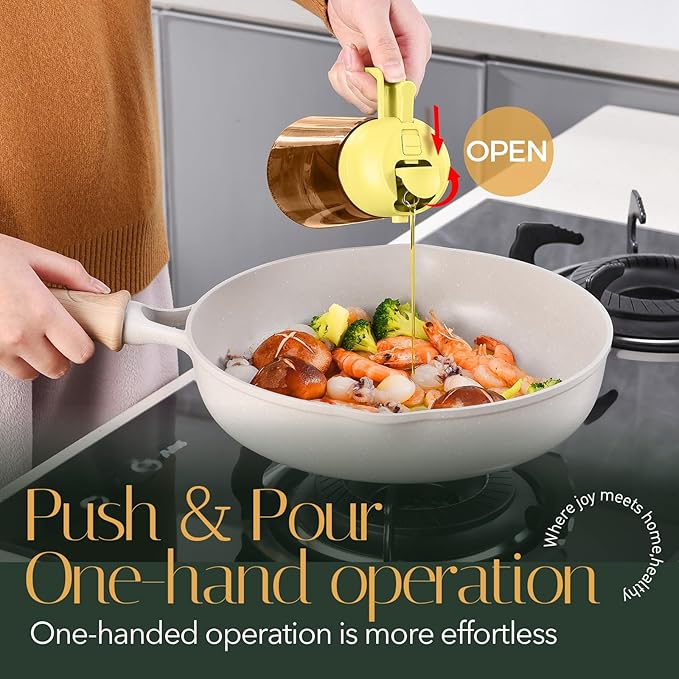 YARRAMATE 16oz/470ml Light Blocking Oil Sprayer for Cooking with Stickers, Food-Grade 2 in 1 Olive Oil Dispenser Bottle for Kitchen, Premium Dark Amber Glass Oil Bottle for Air Fryer, BBQ (Pomelo)