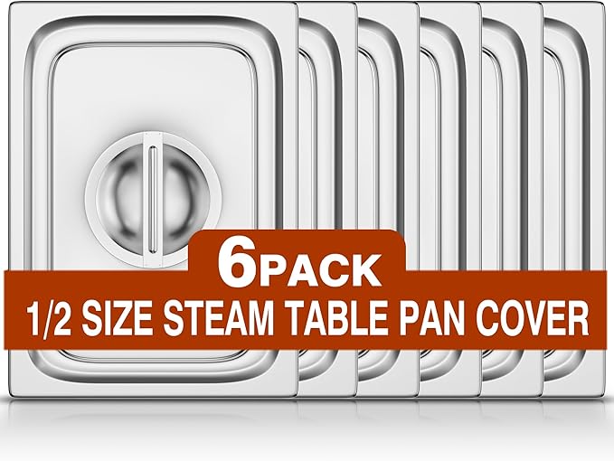 WantJoin Steam Table Hotel Pan Lids - 6 Pack 1/1 1/2 1/3 Full Half Third Size Notched Slotted Cover with Handle for Stainless Steel Metal Tray Set Food Storage Container Commercial Restaurant Warmer