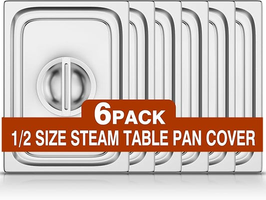 WantJoin Steam Table Hotel Pan Lids - 6 Pack 1/1 1/2 1/3 Full Half Third Size Notched Slotted Cover with Handle for Stainless Steel Metal Tray Set Food Storage Container Commercial Restaurant Warmer