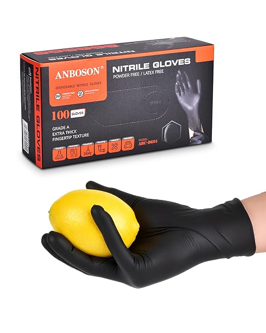 ANBOOSN Rubber Gloves - ISO 13485 - Protect animals and Staff - Durable, Latex-free and Eco-friendly For Pet Care Professionals, Wildlife centers, and Zoos - Small, Black of 100 Pcs