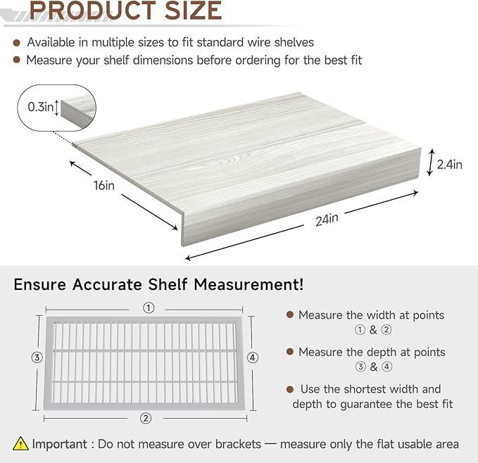 Wooden Wire Shelf Covers for Pantry & Closet – Wire Rack Covers for Shelves, Durable Wood Shelf Covers for Kitchen, Laundry Room, Storage Organization(White Oak,24in*16in)