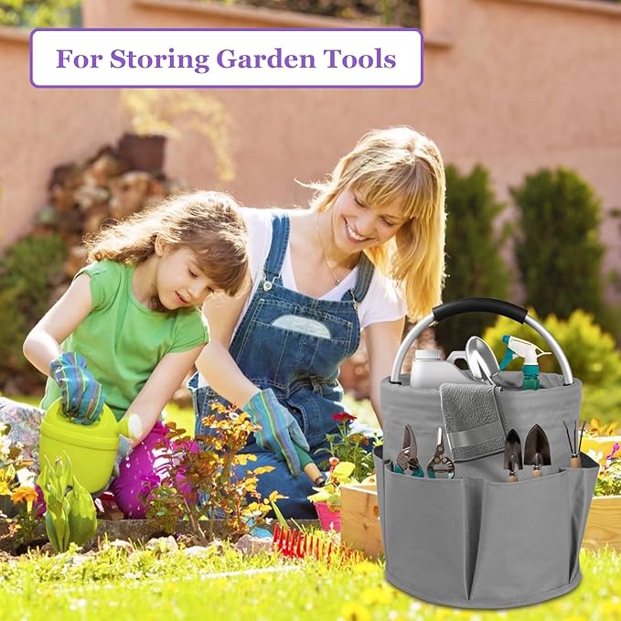 17L Collapsible Cleaning Caddy with Handle, Foldable Cleaning Supply Caddy, Bucket Tool Organizer in 600D Oxford Fabric, Multifunctional Storage Basket for Cleaning, Traveling, Dark Gray