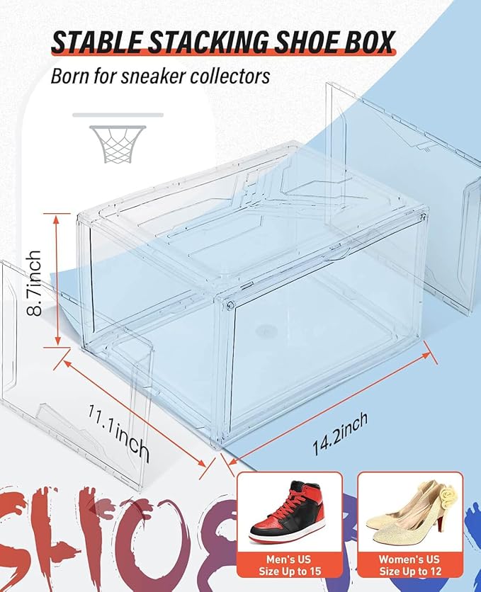 KDOR Clear Plastic Shoe box Organizer, 3 Pack Stackable Sneaker Boxes, Transparent Display Case with Magnetic lid, Tidy Home & Office Closet Storage