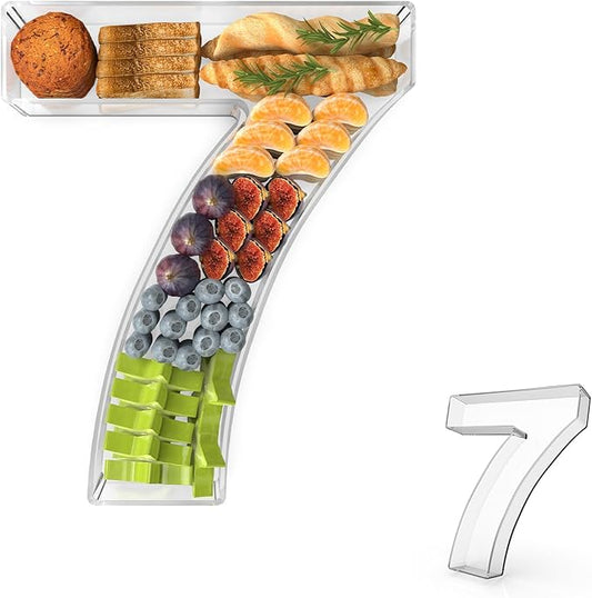 11" Acrylic Number Charcuterie Tray, Fillable Number Charcuterie Box for Food, Reusable Serving Cake Candy Dish Display Tray for Birthday Anniversary Party Decoration (Number 7)