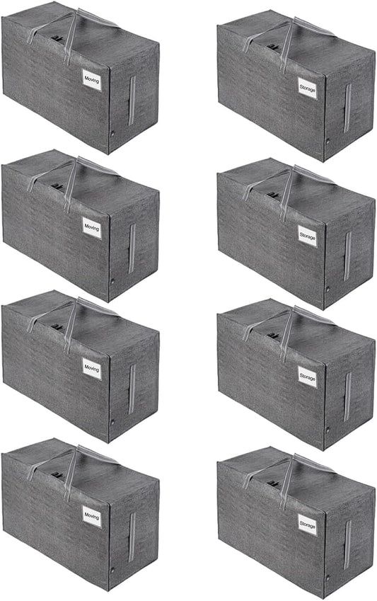 VENO 8 Pack Moving and Storage Bags, Heavy Duty, Alternative to Moving Boxes, Large Packing Totes Supplies for College Dorm Room with Zipper for Clothes, Wide Open Design (Dark Gray, 8 Pack)