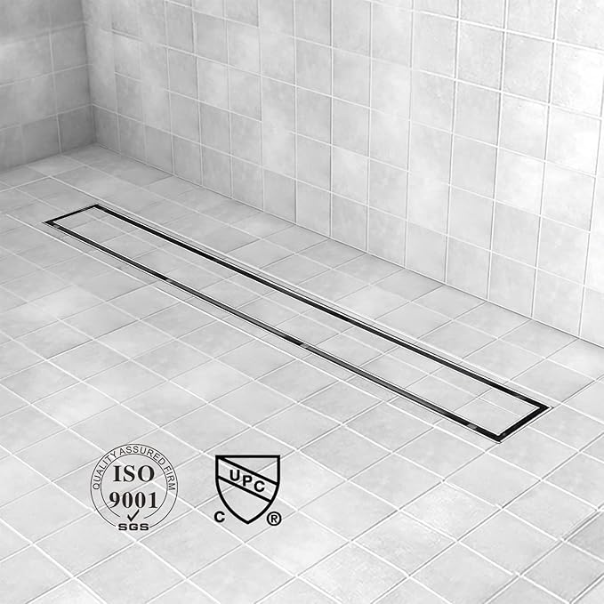 Linear Shower Drain, 48 inch Drain with Tile Insert 2-in-1 Panel, Brushed 304 Stainless Steel Shower Floor Drain, Linear Drain with Hair Strainer and Adjustable Feet
