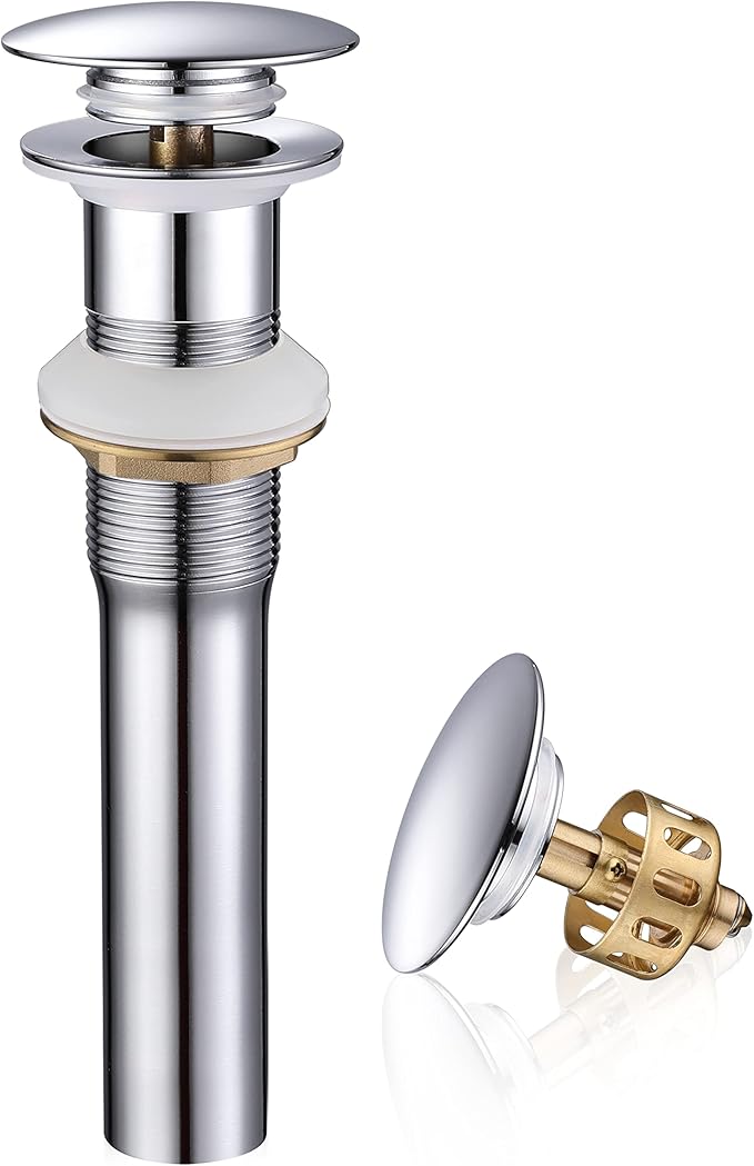 Pop up Sink Drain Stopper for Bathroom Vessel Vanity Sink Art Basin Chrome, Big Cap Without Overflow, Metal Pop-up Drain Strainer with Detachable Basket Stopper