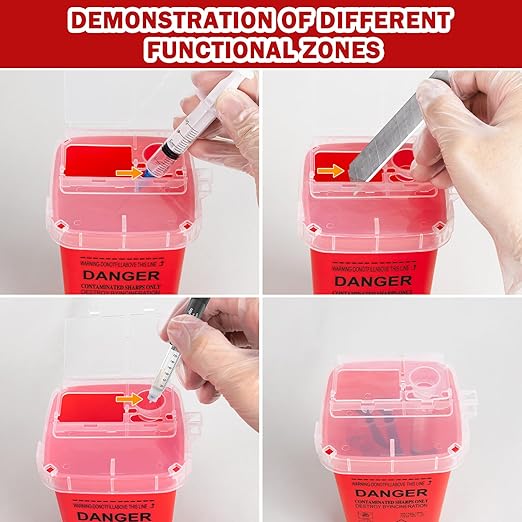 CHANGTIKEJI 1 Quart (3-Pack) Red Sharps Containers, Biohazard Needle Disposal for Home Use, Portable Travel Sharps Storage, Professional Waste Sharps Disposal Bucket