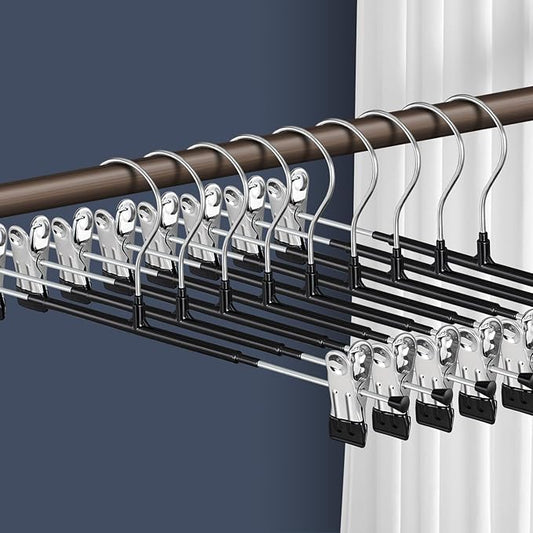 Pants Hangers with Clips 10 Pack 16Inch Adjustable Skirt Hanger for Women Non-Slip Trousers Hanger for Jeans Clothes Hangers for Pants Heavy Duty Space Saving Shorts Hangers,Black