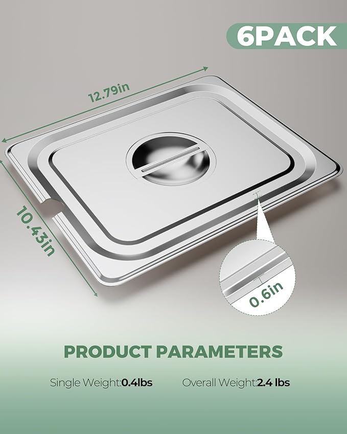 WantJoin Steam Table Hotel Pan Lids - 6 Pack 1/1 1/2 1/3 Full Half Third Size Notched Slotted Cover with Handle for Stainless Steel Metal Tray Set Food Storage Container Commercial Restaurant Warmer