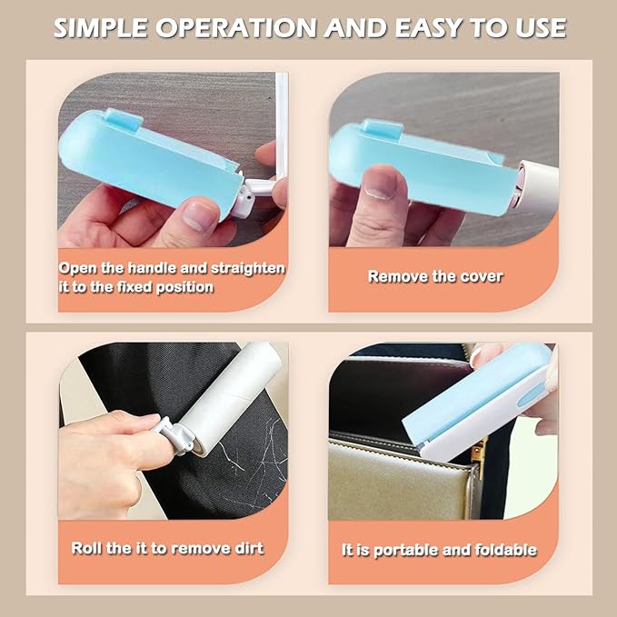 Mini Lint Roller with 150 Sheets, Travel Size Portable Lint Roller Compact Pet Hair Remover with 5 Refills, Sticky Small Lint Remover for Pocket Travel Essentials for Clothes (Blue)