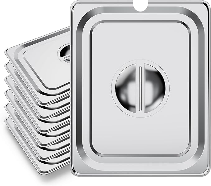 WantJoin Steam Table Hotel Pan Lids - 6 Pack 1/1 1/2 1/3 Full Half Third Size Notched Slotted Cover with Handle for Stainless Steel Metal Tray Set Food Storage Container Commercial Restaurant Warmer