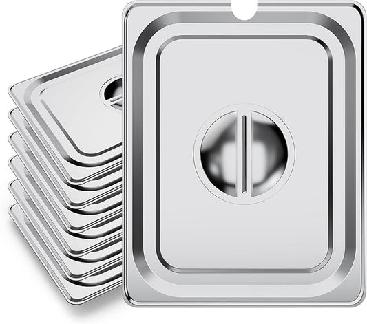 WantJoin Steam Table Hotel Pan Lids - 6 Pack 1/1 1/2 1/3 Full Half Third Size Notched Slotted Cover with Handle for Stainless Steel Metal Tray Set Food Storage Container Commercial Restaurant Warmer