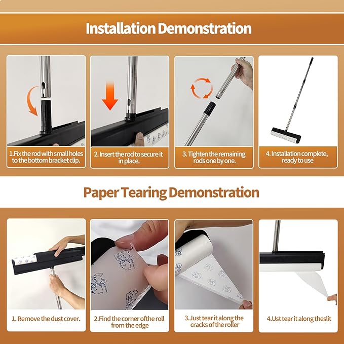 Large Lint Rollers for Carpet, 15.74 in Extra Sticky Rollers for Floor with 4 Extendable Handle, Long Handle Sticky Mop for Cleaning Carpet, Car, Clothes,Dog and Cat Pet Hair Remover with 360 Sheets