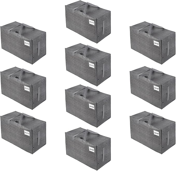 VENO 10 Pack Moving and Storage Bags, Heavy Duty, Alternative to Moving Boxes, Large Packing Totes Supplies for College Dorm Room with Zipper for Clothes, Wide Open Design (Dark Gray, 10 Pack)