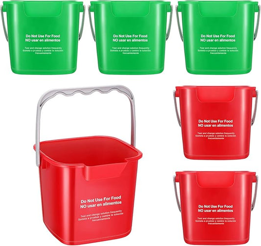 Roshtia 6 Pcs 3 Quart Cleaning Bucket Small Sanitizing Square Bucket Detergent Pail for Home Commercial Restaurant Kitchen Office School (Green, Red)