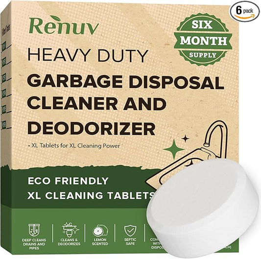 Renuv Garbage Disposal Cleaner and Deodorizer Tablets Drain Freshener, Deodorizer, Cleaner for Garbage Disposer Cleaners (6 XL Tablets - 6 Months Supply)