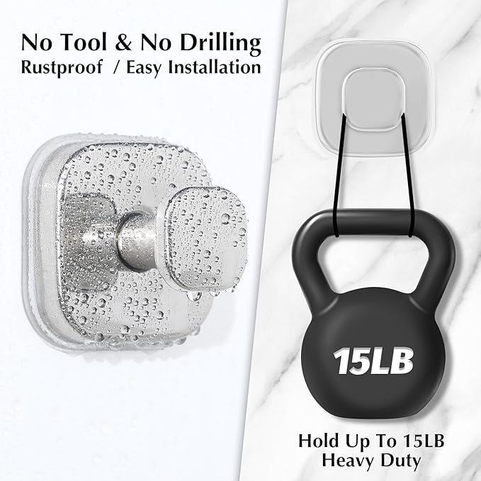 Suction Cup Hooks for Shower - Reusable No-Drill Mounting - Hooks for Towels, Robes & Loofah on Metal, Glass, Mirrors, Tile & Smooth Non-Porous Surfaces (2, Chrome Polished)