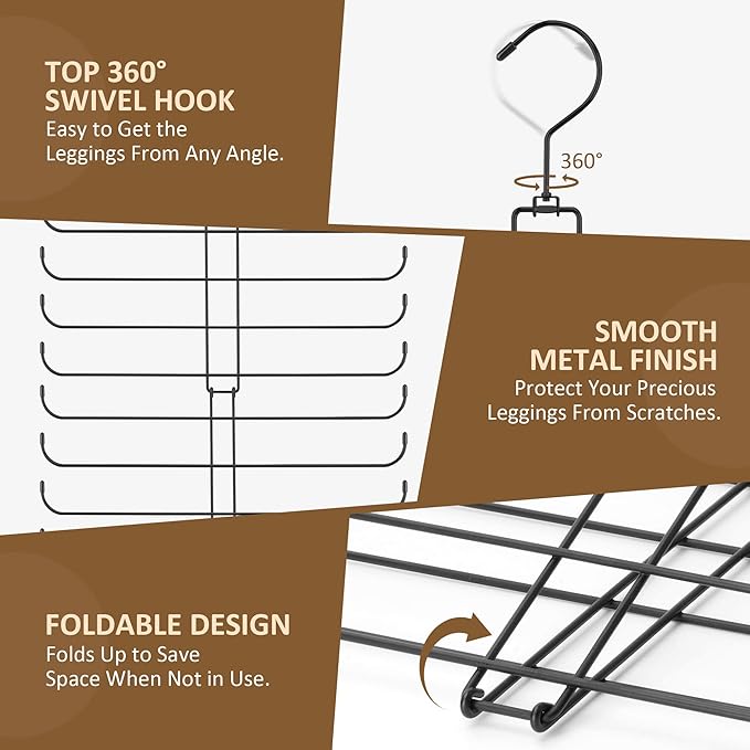 ZEDODIER Legging Organizer for Closet Hanging, Rotatable Yoga Pants Hanger for Women's XS-XL and Girls' Leggings, Holds Up to 20 Pairs Leggings, Space-Saving Closet Organizers and Storage, Black