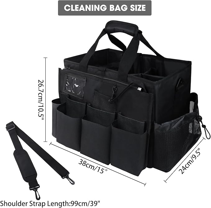 ZKOO Cleaning Bag Cleaning Caddy Organizer, Wearable Cleaning Caddy with Waist & Handles for Cleaning Tool Organizers, Extra-Large Cleaning Caddy Bag Adjustable Compartments for Housekeeping,Gardening