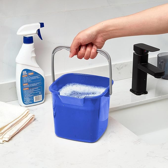 Irenare 8 Pcs Sanitizing Bucket 3 Quart Cleaning Pail Small Detergent Square, Spout and Handle Plastic Utility Sanitizer Buckets for Restaurant Kitchen Home Offices (Blue)