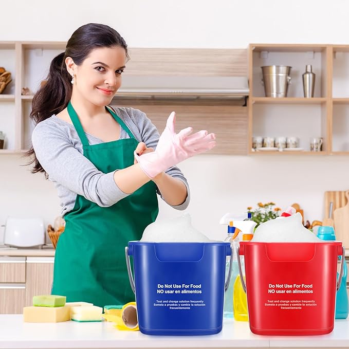 Roshtia 6 Pcs 3 Quart Cleaning Bucket Small Sanitizing Square Bucket Detergent Pail for Home Commercial Restaurant Kitchen Office School(Red, Blue, Green)