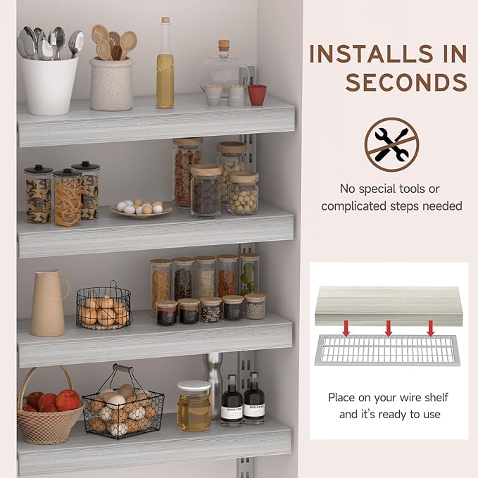 Wooden Wire Shelf Covers for Pantry & Closet – Wire Rack Covers for Shelves, Durable Wood Shelf Covers for Kitchen, Laundry Room, Storage Organization(White Oak,24in*16in)