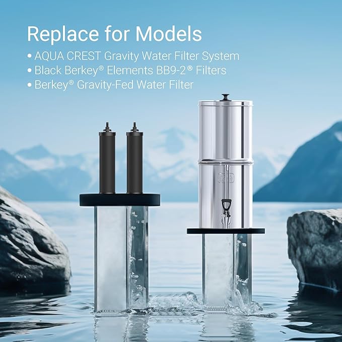 [New Upgraded Ultrafiltration] AQUA CREST Black Water Filter, Replacement for Berkey® BB9-2® Black Purification Elements, Berkey® Gravity Water Filter System, 2 Pack