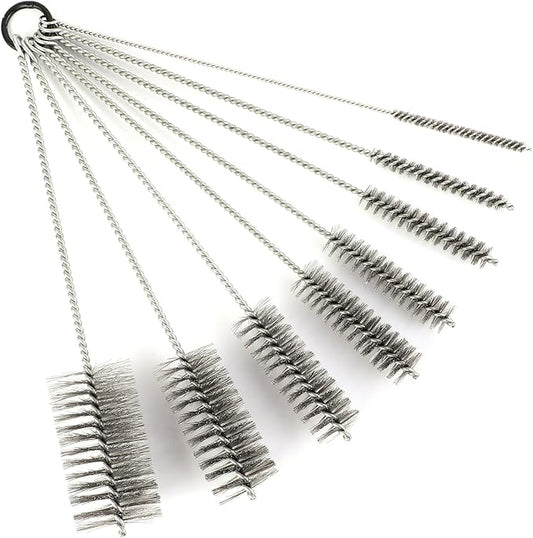 12 Inch Pipe Cleaning Brush Set with Stainless Steel Bristles, Tube Bottle Brush Kit, 8 Sizes for Auto Parts, Bottles, Guns, Tubes, Etc.