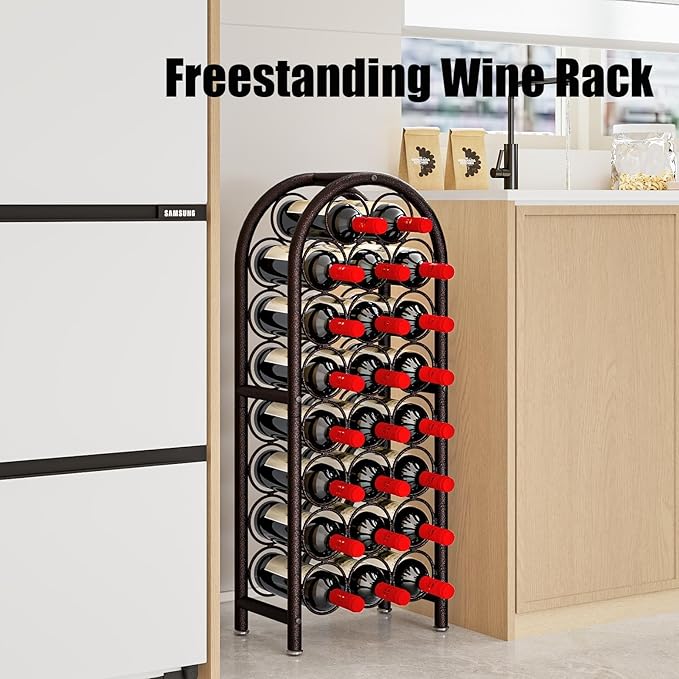 Wine Rack Freestanding Floor Metal Holders Stands Organizer Storage 23 Bottles (Brown)