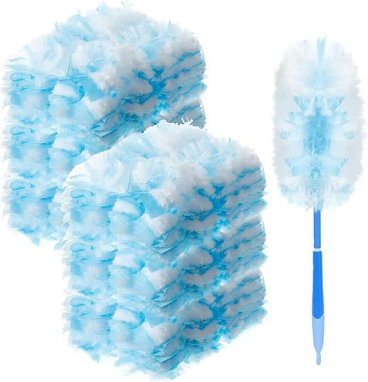 Vesici 300 Pcs Duster Refills Compatible with Swiffer Dusters Bulk Disposable Replacement Thickened with 1 Handle Heavy Duty for Cleaning, Office (Blue)