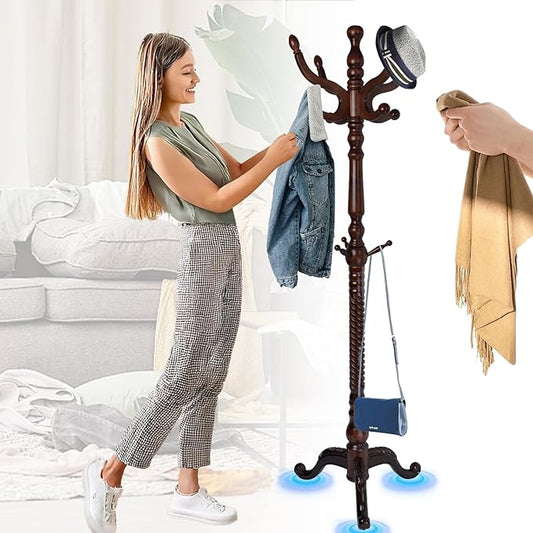 Wooden Coat Rack Stand, 72" Birch Coat Rack Freestanding, Adjustable Height, Coat Tree for Home Bedroom Office Hallway Entryway (Brown triangle)
