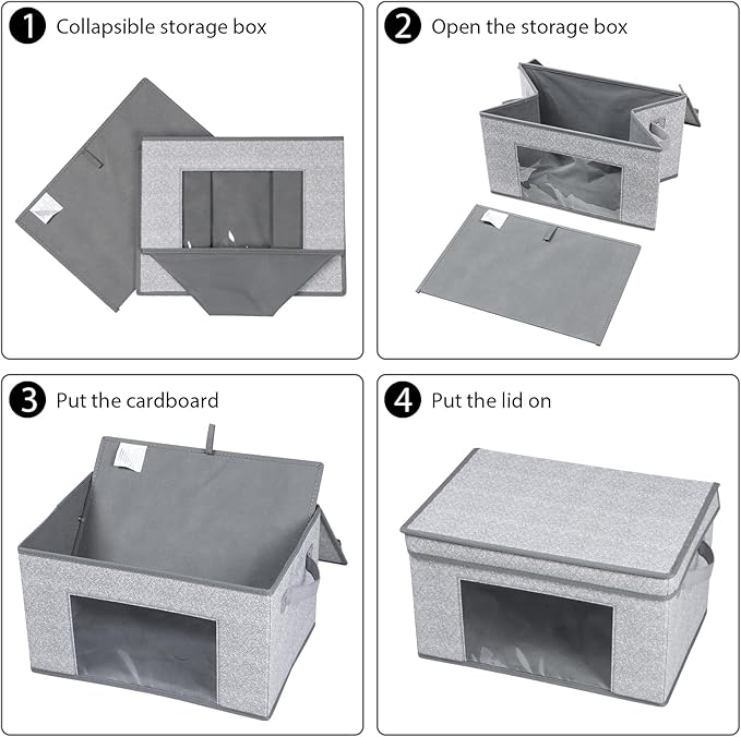 Univivi Fabric Foldable Storage Bins with Lids Collapsible Storage Boxes Bins Organization Baskets for Home, Closet, Playroom, 14''x10''x8.3'' (Gray, 4-Pack)