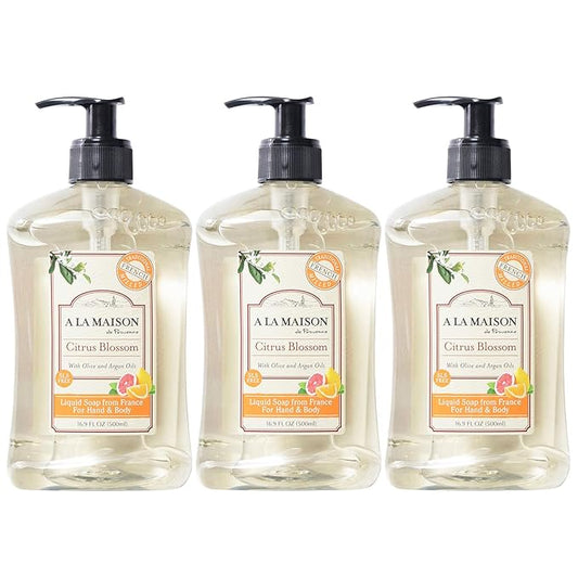A LA MAISON French Liquid Hand Soap, Citrus Blossom - Natural Hand Wash Made with Essential Oils - Biodegradable, Plant-Based, Vegan, Cruelty-Free, Alcohol & Paraben Free (16.9 oz, 3 Pack)