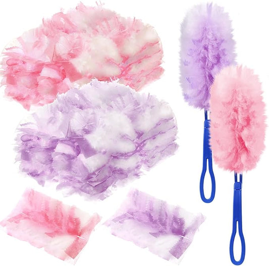 Vesici 100 Pcs Duster Refills Compatible with Swiffer Dusters Bulk Disposable Replacement Thickened with 1 Handle Heavy Duty for Cleaning, Office (Purple and Pink)