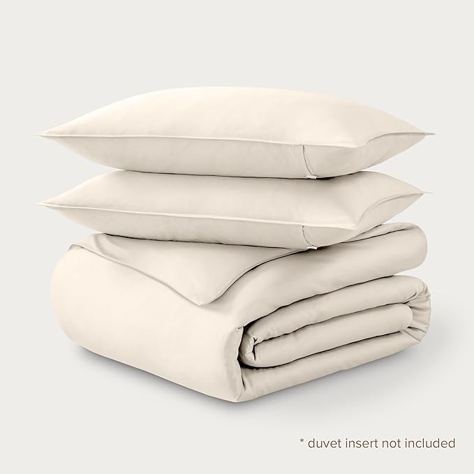 Bare Home 100% Organic Cotton Sateen Duvet Cover Set - Full/Queen Size - 400 Thread Count - Smooth Sateen Weave - Warm & Luxurious - Duvet Cover (Queen, French Beige)