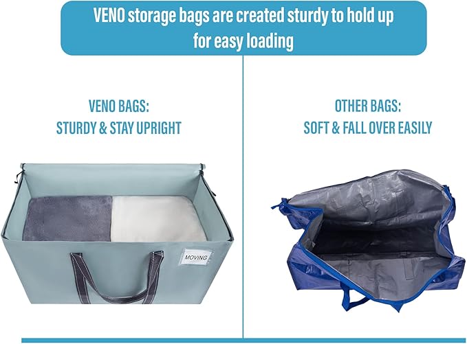 VENO 6 Pack Moving Bags, Heavy Duty, Moving Boxes Alternative, Packing Storage Supplies for Dorm Room Essentials with Zipper for Clothes, Extra Large Totes for Packaging (Light Blue Matte, 6 Pack)
