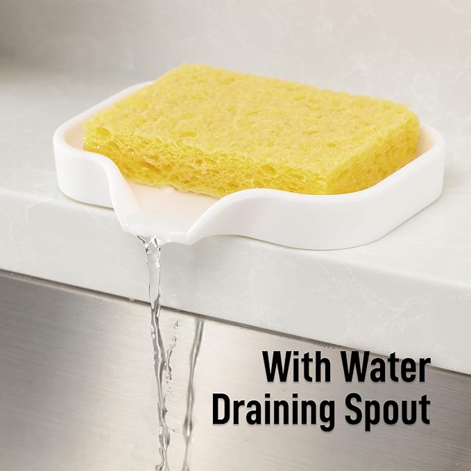 Zulay Kitchen Small Silicone Sponge Holder (4.9x3.3”) – Space-Saving Sink Organizer Tray for Sponge, Soap, Brush & More – Compact Non-Slip Dish for Kitchen & Bathroom (White)