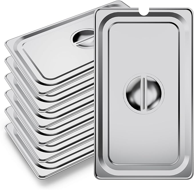 WantJoin Steam Table Hotel Pan Lids - 6 Pack 1/1 1/2 1/3 Full Half Third Size Notched Slotted Cover with Handle for Stainless Steel Metal Tray Set Food Storage Container Commercial Restaurant Warmer