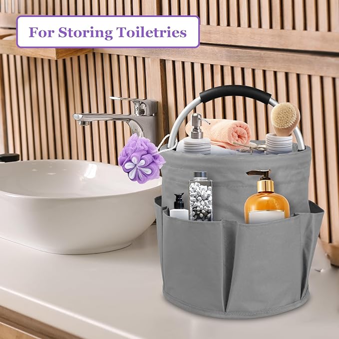 17L Collapsible Cleaning Caddy with Handle, Foldable Cleaning Supply Caddy, Bucket Tool Organizer in 600D Oxford Fabric, Multifunctional Storage Basket for Cleaning, Traveling, Dark Gray