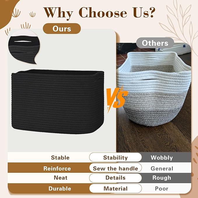 Woven Storage Baskets, Baskets for Organizing, 3 Pack Woven Basket for Storage, Decorative Storage Bins Baskets for Shelves, Towel, Toy, Book, Closet, Baby 14.96"×9.8"×8.85"