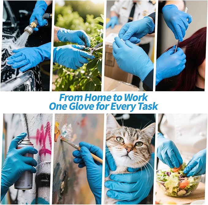 Nitrile Gloves Disposable, Latex and Powder Free Cleaning Rubber Gloves, 4 Mil Thick Safe for Food Prep, Cooking, Exam