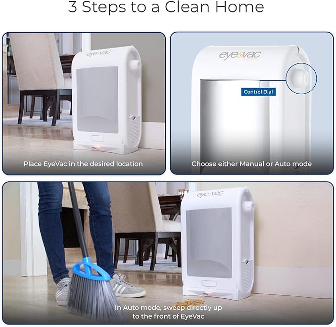 EyeVac Pro Touchless Vacuum Automatic Dustpan - Ultra Fast & Powerful - Great for Sweeping Salon Pet Hair Food Dirt Kitchen, Corded Canister Vacuum, Bagless, Automatic Sensors, 1400 Watt (White)