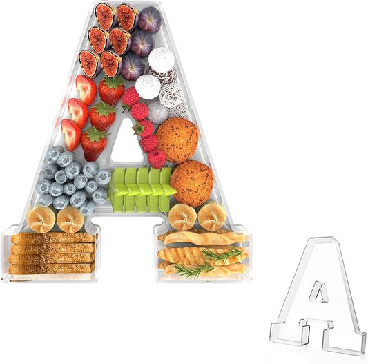 13.8" Acrylic Letter Charcuterie Tray, Charcuterie Letters Fillable Box for food, Reusable Serving Cake Candy Dish Display Tray for Birthday Anniversary Party Decoration (Letter A)