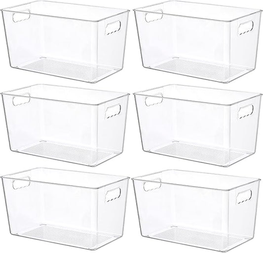 Vtopmart 6 PCS Clear Plastic Storage Bins, Pantry Organizer Containers with Handle for Refrigerator, Fridge, Cabinet, Kitchen, Countertops, Cupboard, Home Organization and Storage, XL